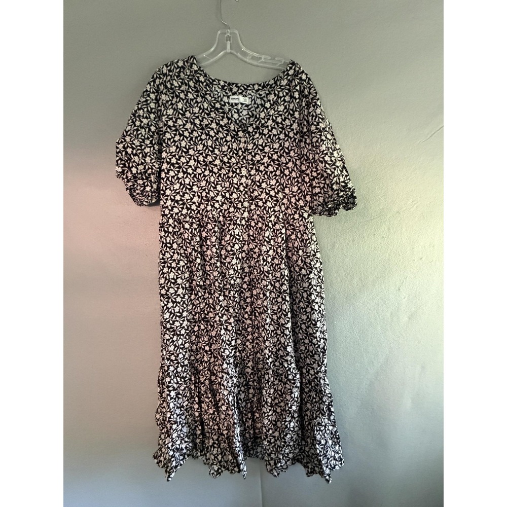 Sonoma Goods For Life Dress Womens Petite P2XL Black Floral Henley Swing Midi
